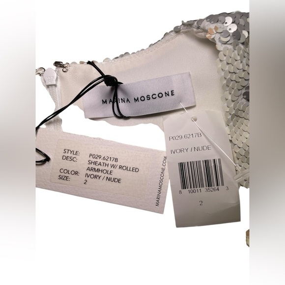 Marina Moscone Ivory Reversible Sequin Silk Midi Dress NWT Size 2 - Picture 6 of 7